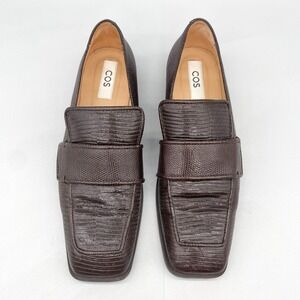 COS Womens 39 8 Loafer Brown Lizard Print Leather Slip On Flat Square Toe Casual